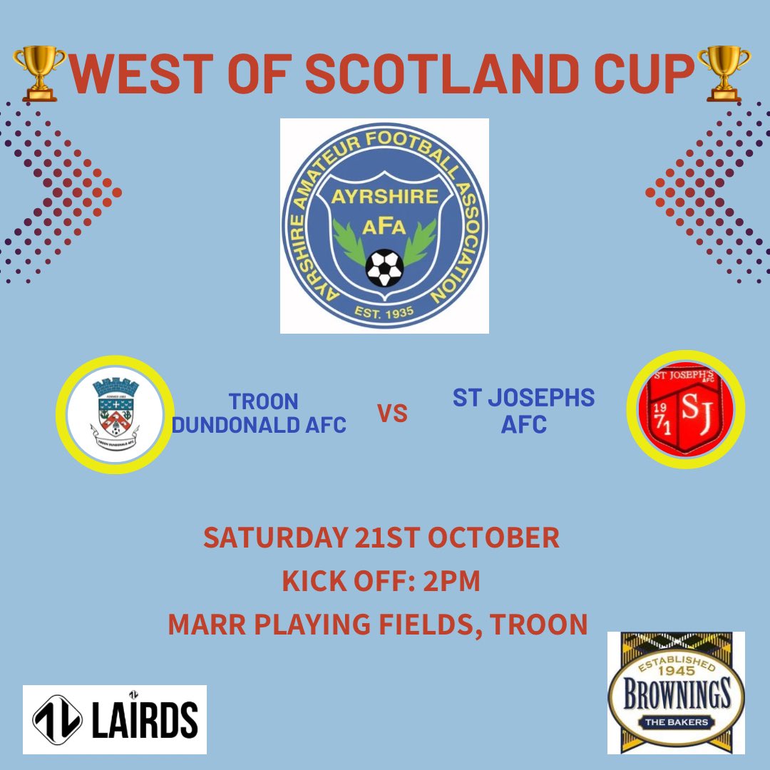 West of Scotland cup weekend! 

We welcome St Josephs AFC in the West of Scotland Cup this weekend. Come and support the boys! ⚽️