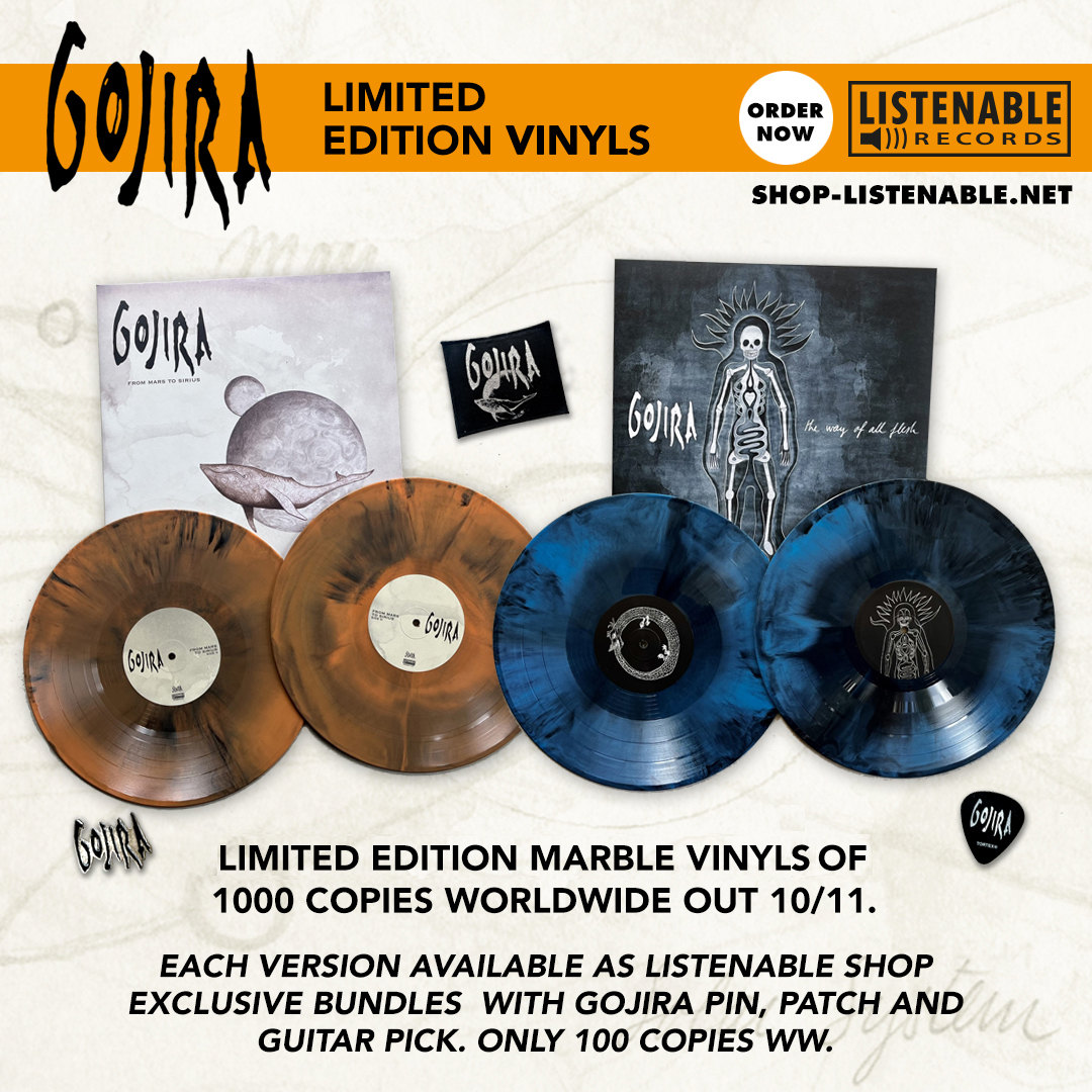 Limited Edition Marble Vinyls of 1000 copies Worldwide out 10/11. Each  version available at Listenable shop exclusive bundles with Gojira pin,  patch and guitar pick. Only 100 copies wordwide. #gojira #vinyls https://t. co/AVz7nOnXih