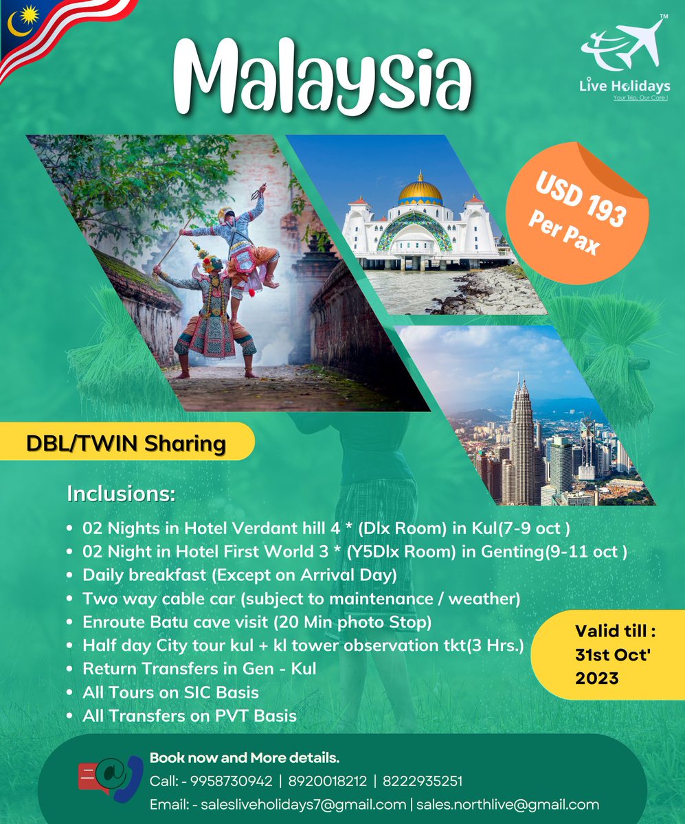 Embark on your dream Malaysia tour with Live Holidays. #MalaysiaTour #LiveHolidays #TravelGoals #ExploreMalaysia #DiscoverAsia #Wanderlust #BucketListDestination #CulturalDiversity #NatureAdventures #MalaysiaMemories #TropicalParadise #FoodieHeaven #TravelWithUs #VacationVibes