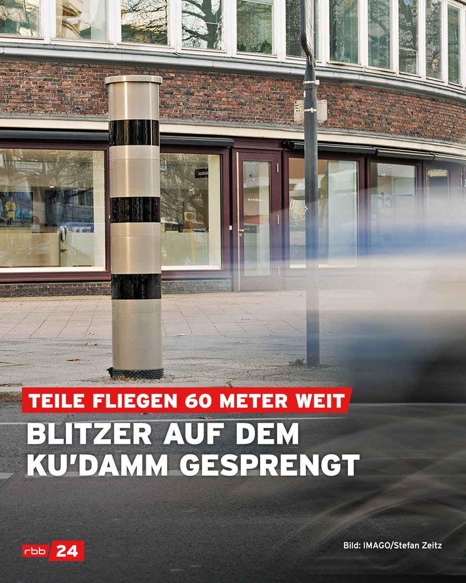 rbb24's tweet photo. Der Blitzer auf dem #Kurfürstendamm Ecke Cicerostraße wurde in der Nacht zu Freitag aufgehebelt und gesprengt. Laut Zeugen hantierten zwei Männer vor der Explosion an dem Gerät herum. Das Gerät stand seit Dezember 2022 da und war der erste festinstallierte Blitzer auf dem Ku'damm https://t.co/ScKsvNQ8vn