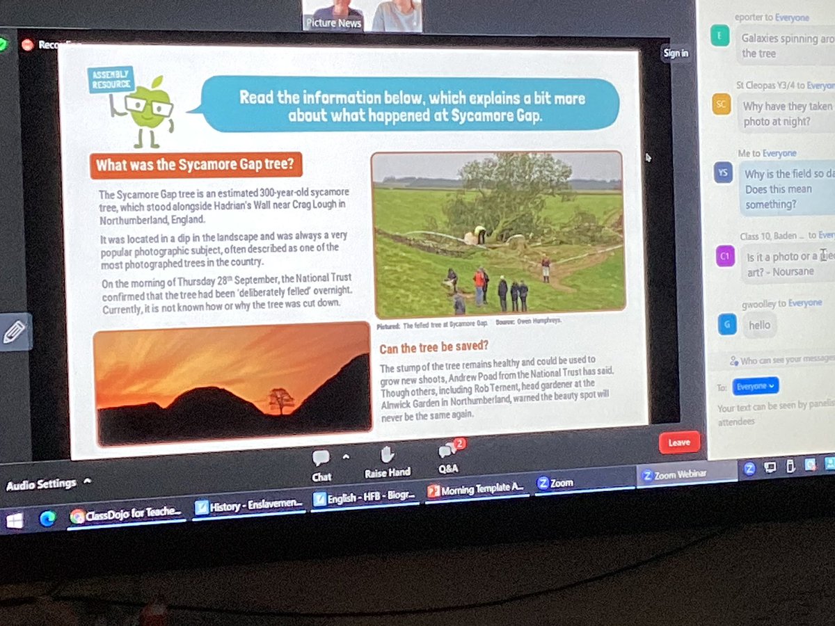 Beautiful thought-provoking collective worship about what happened at the Sycamore Gap. Thank you #picturenews @stcleopas