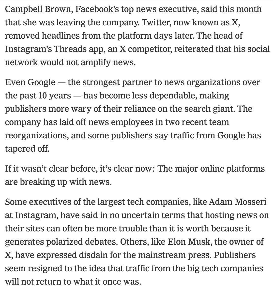 'If it wasn’t clear before, it’s clear now: The major online platforms are breaking up with news.' nytimes.com/2023/10/19/tec…