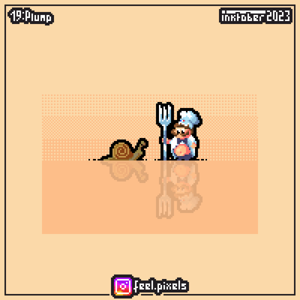 feel_pixels's tweet photo. For #inktober 2023,
19 : Plump,
@inktober #inktober2023plump #pixelart #ドット絵 #aseprite #frenchartist #chef #food https://t.co/PhYLdGK2yd