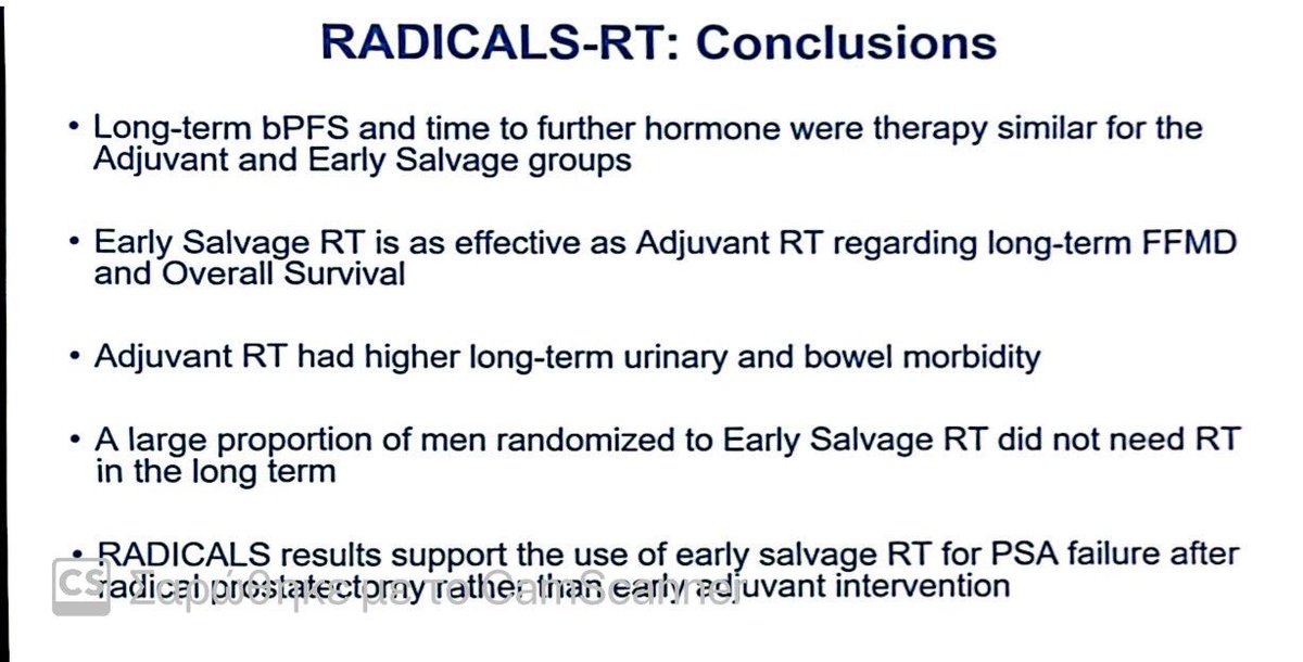 Early salvage RT is as effective as adjuvant RT in PSA failure after RP. Final results presented by N. Clarke at #ESMO23. @myESMO @PCFnews @HeSMO_X @neerajaiims @PGrivasMDPhD @montypal @TiansterZhang @EfstathiouEleni @Uromigos @urotoday @Uroweb @ASCO @