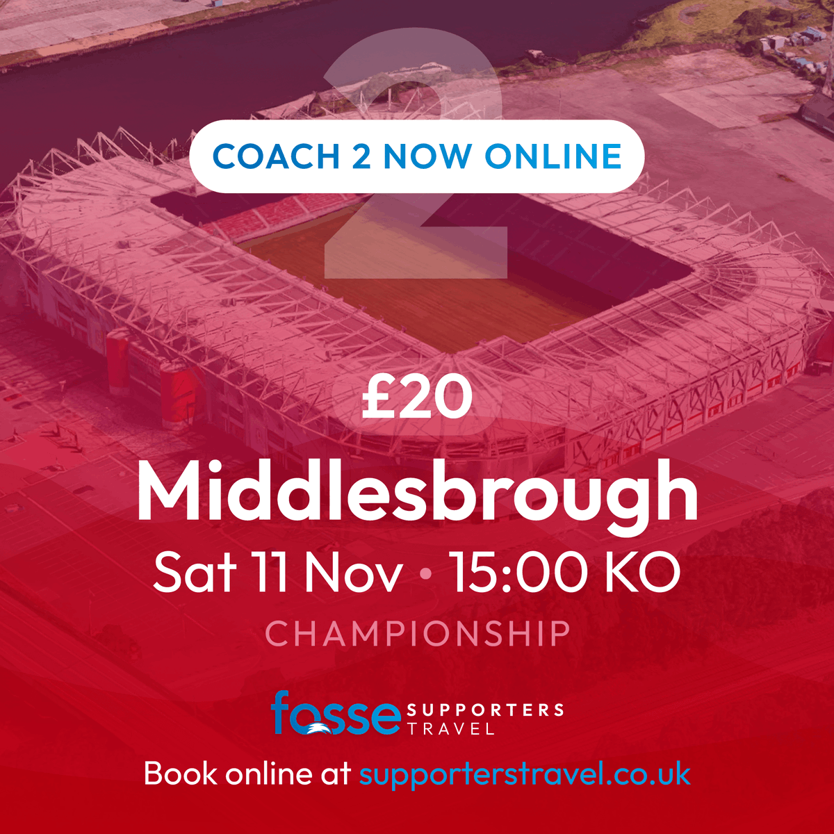Fosse Supporters Travel (@supportertravel) on Twitter photo Great news! We've just added another coach for Middlesbrough after the first coach sold out within a day. Get yourself booked on at supporterstravel.co.uk/fixture/middle… - tickets are £20 which a choice of pickups.
#MidLei #LCFC #LeicesterCity #Leicester #Fosse #AusdenClark #SupportersTravel Great news! We've just added another coach for Middlesbrough after the first coach sold out within a day. Get yourself booked on at supporterstravel.co.uk/fixture/middle… - tickets are £20 which a choice of pickups.
#MidLei #LCFC #LeicesterCity #Leicester #Fosse #AusdenClark #SupportersTravel