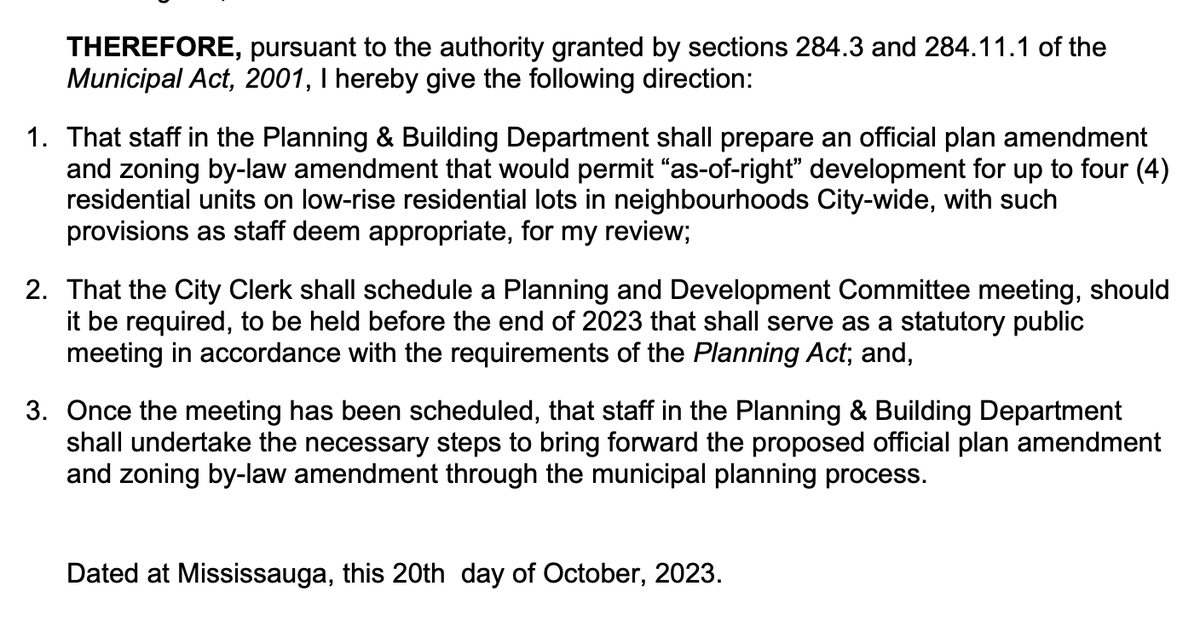BREAKING: #Mississauga Mayor <a href="/BonnieCrombie/">Bonnie Crombie 🇨🇦</a> will use her strong-mayor powers to override council's vote last week that ended with a motion supporting 4-plexes failing to pass. Wording of the override below. She tells me she has spoken with <a href="/SeanFraserMP/">Sean Fraser</a>.