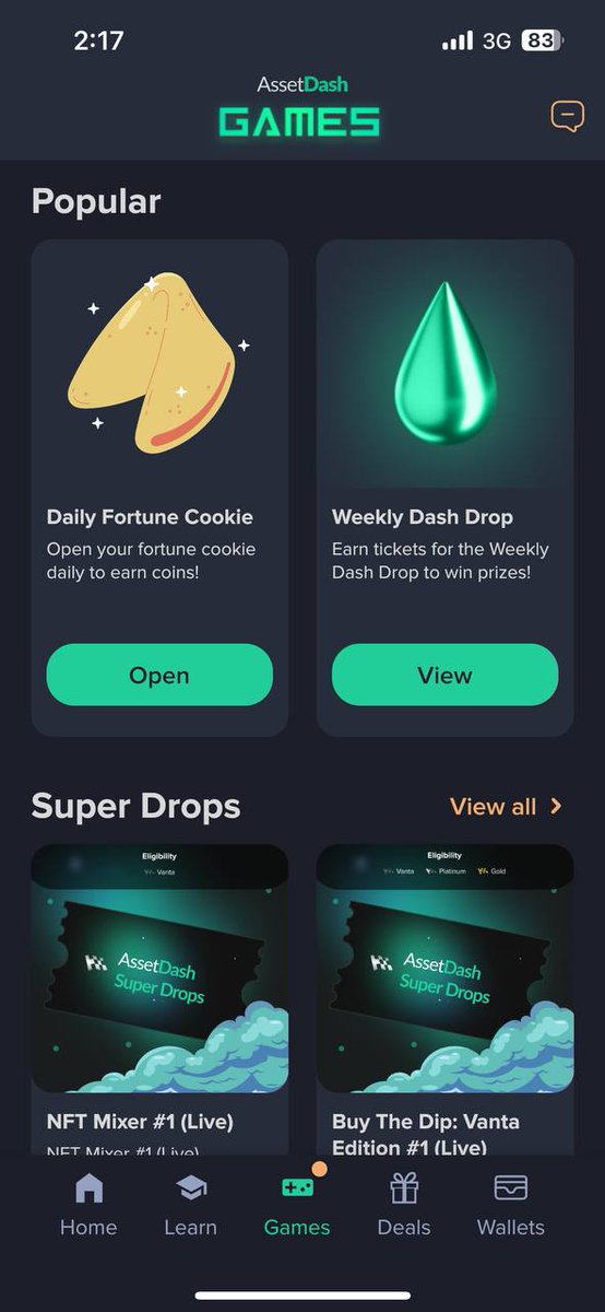 assetdash's tweet photo. a *major* app upgrade just went live!

🎮 Game Center
🏠 New Homepage 

there are Super Drops and @ThePrimesNFTs Coin Flip available for all member tiers right now in the Game Center 👀

update your app in the App Store ♥️ https://t.co/xumY4xiWq3
