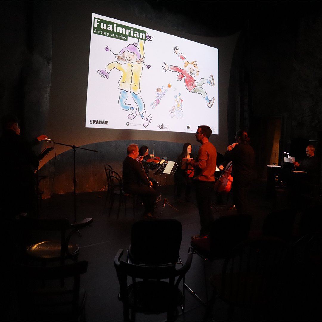 Branarteatar's tweet photo. We were delighted to be able to share a Work-In-Progress viewing of our new work "Fuaimrian: The Story of a Day" at @baboro_festival Artist and Delegate night earlier this week.

Made in collaboration with Galway Music Residency, Fuaimrian has original illustrations and story - https://t.co/EeKxvrNPsJ