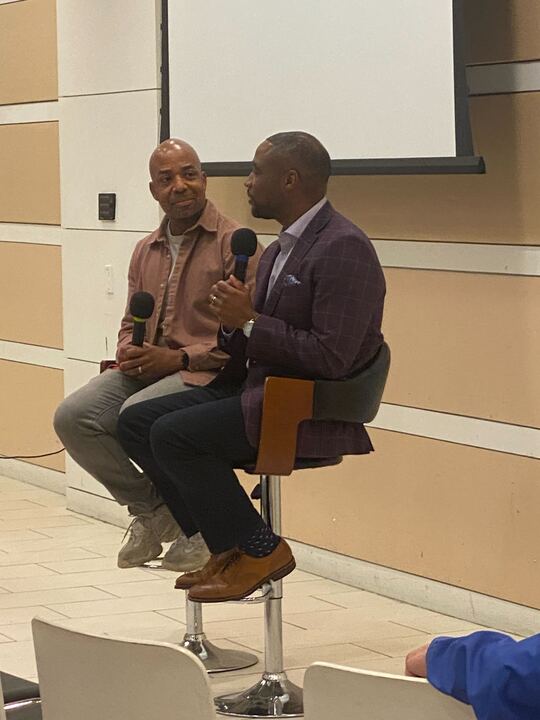 rvltnproject's tweet image. Last week, Revolution School hosted CJ Gross at the Parkway Central Library in a conversation about his book, “What’s Your Zip Code Story?” Joining was Quincy Harris, recognized for #Fox29, #Power99, and #Power106!