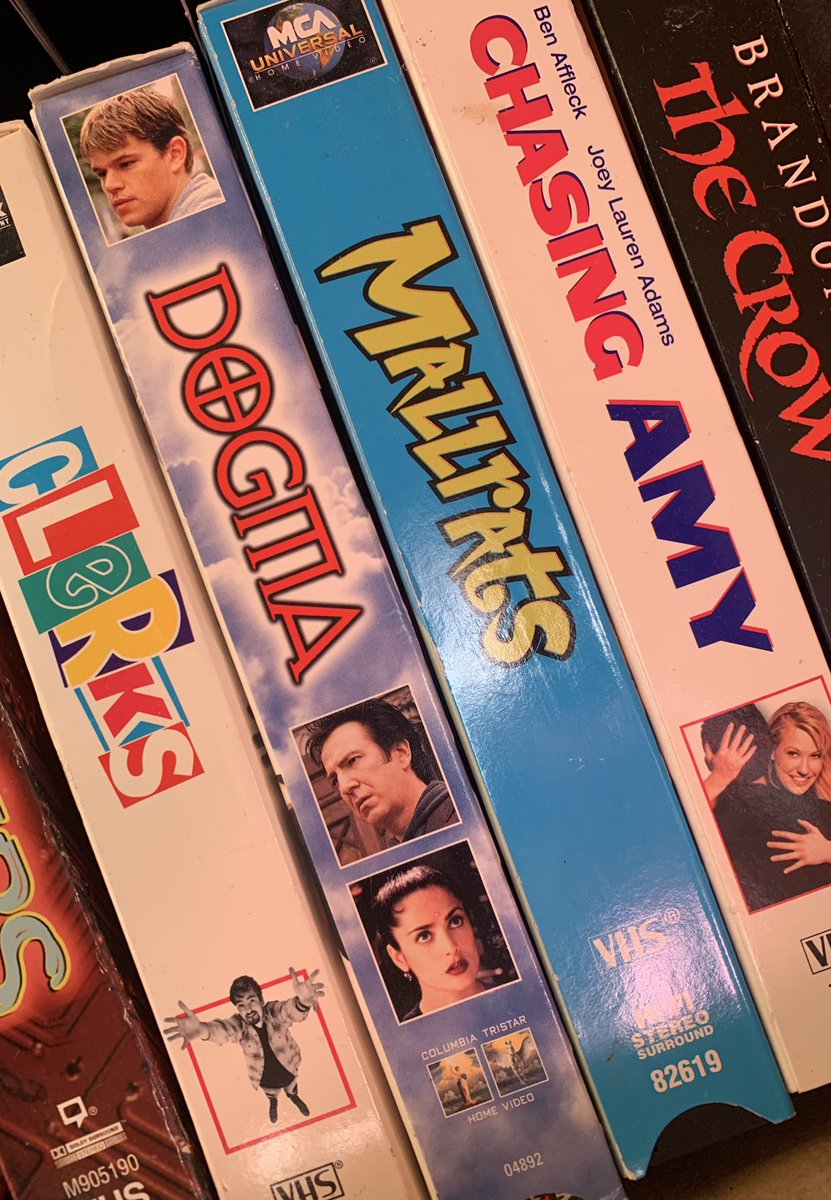 quatiloo's tweet photo. @ThatKevinSmith @sundancefest Going through my attic reorganizing found my old VHS stash the other day. A preemptive cheer to Clerk’s 30th anniversary! #foreverAclassic https://t.co/SmF2ofgtvK