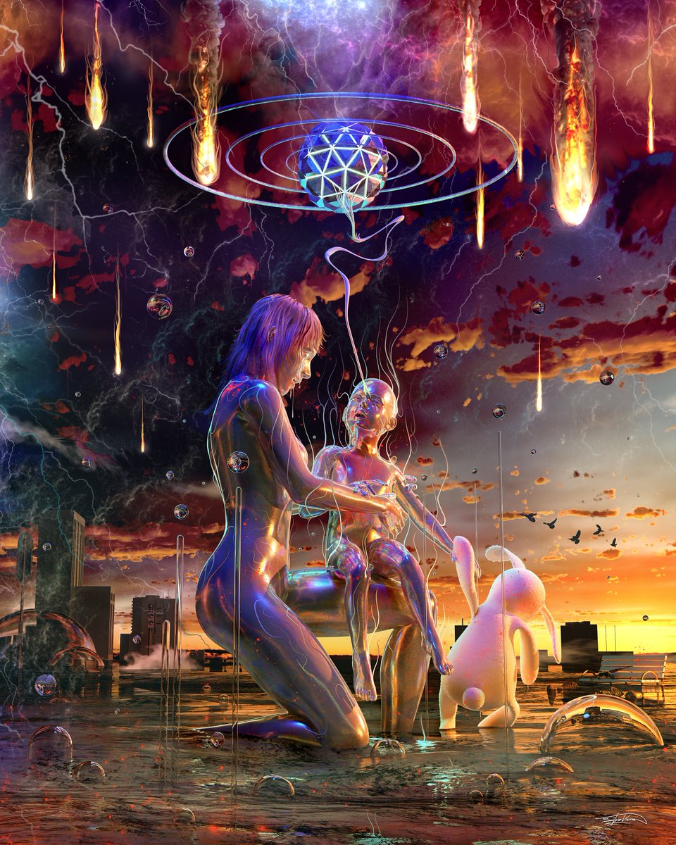 GM 

Excited to share with you my latest piece:

"Progenies of the Great Apocalypse"  

1/1 <a href="/SuperRare/">SuperRare</a>

#visionaryart #silviovieiraart #StopWar