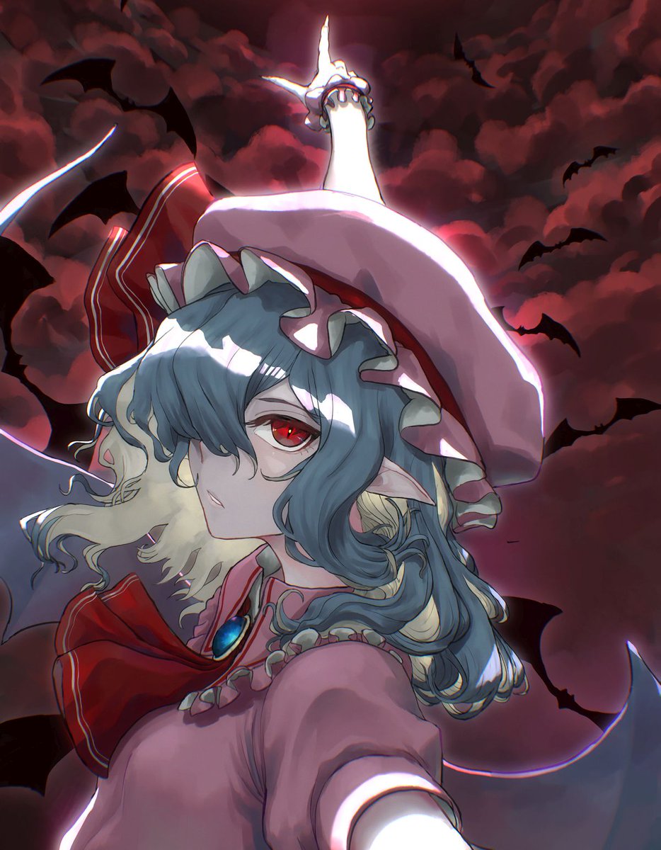 remilia scarlet 1girl hat red eyes solo wings mob cap bat wings  illustration images