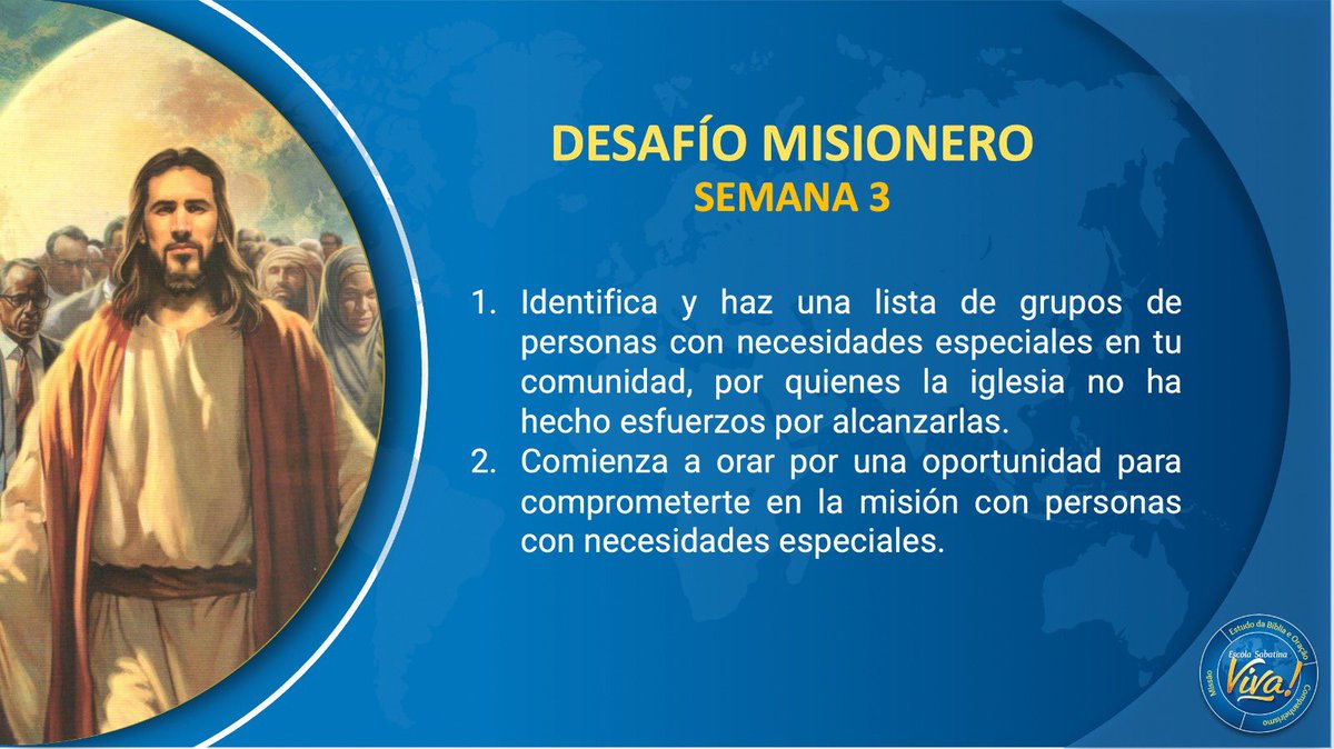 La lección de #EscuelaSabatica de este trimestre, cada semana, nos  desafía a empezar a hacer algo por la #misión. 
Comparta el desafío misionero de la #Semana3 👇