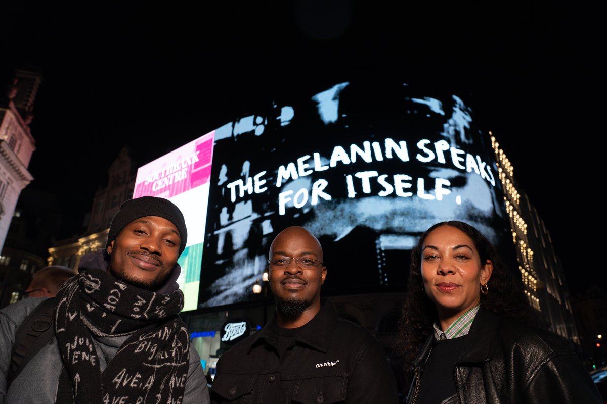 southbankcentre's tweet photo. Honoured to illuminate Piccadilly Circus with @GeorgeThePoet's words last night, ahead of his show at the London Literature Festival #LLF this evening.

Animated by Lauren Harewood &amp; Esai Asiaw ‘The Melanin Speaks’ can now be seen projected on the walls of the Royal Festival Hall https://t.co/1YGiPVFVDo