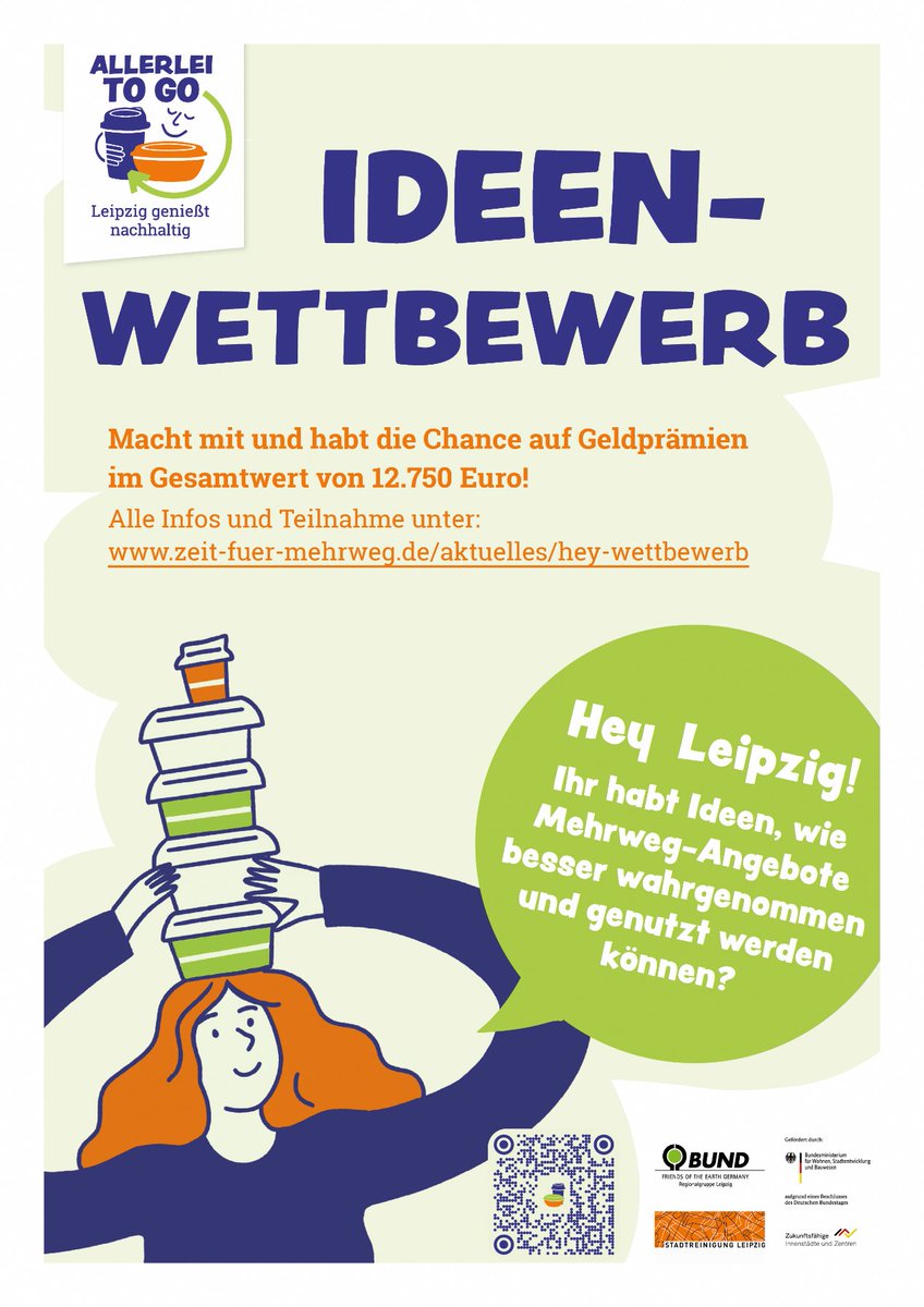 Noch bis zum 31.10. beim Ideenwettbewerb mitmachen und bis zu 5.000€ gewinnen. Mehr Infos unter: zeit-fuer-mehrweg.de/aktuelles/hey-…