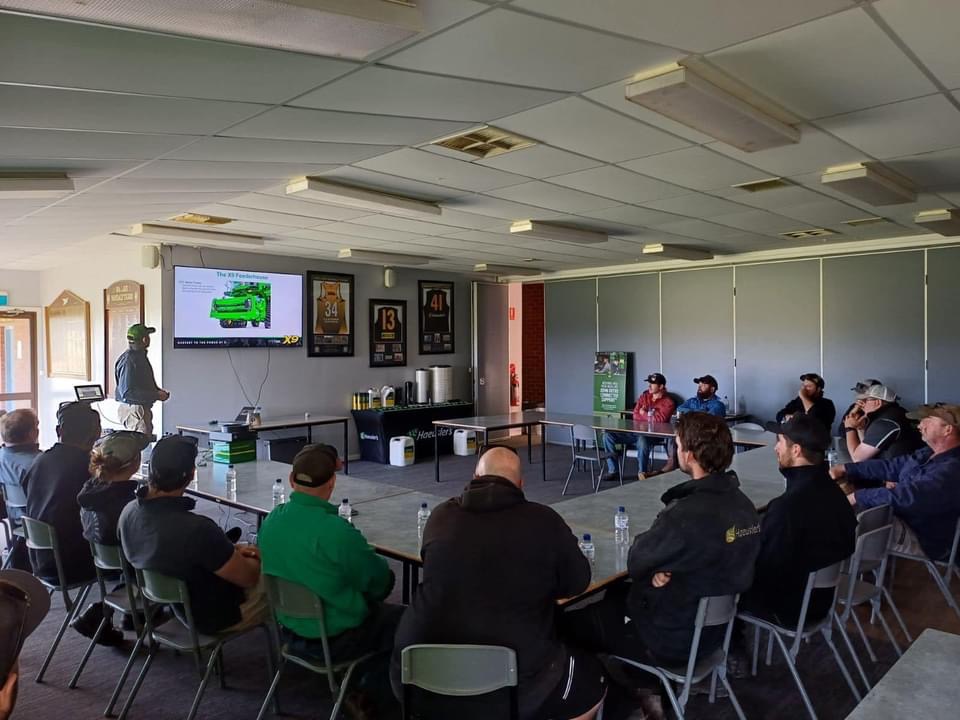 HaeuslerGroup's tweet photo. This week, we completed John Deere X9 Combine clinics for our staff and customers. 

Training took place at the Sea Lake footy sheds and Echuca Harness Racing Club. 

Big thank you to all involved from Haeusler's and @JohnDeereAUNZ 

#60YearsAlwaysGrowing
#nothingrunslikeadeere https://t.co/e2OQYCEOzr