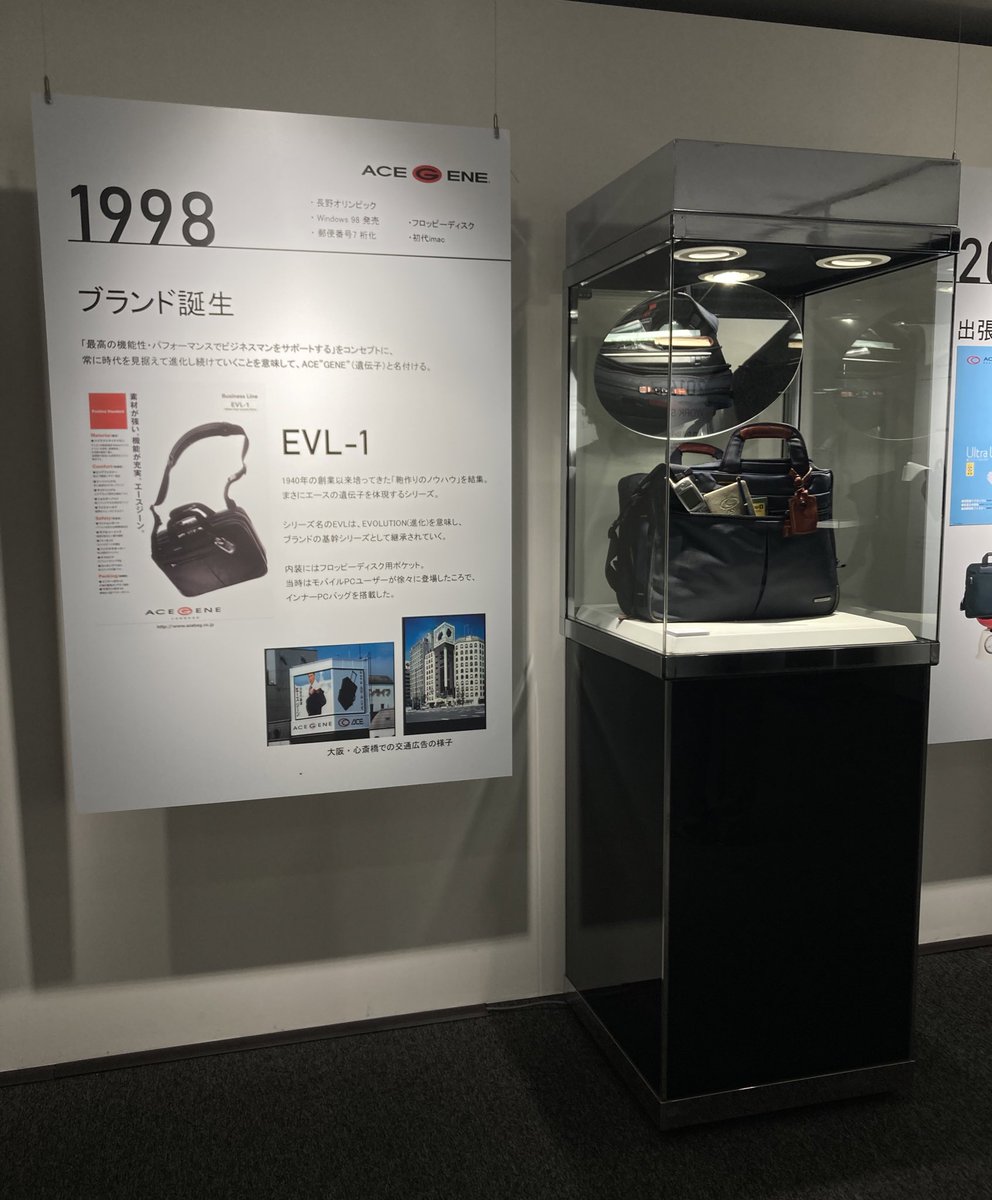 sekainokaban's tweet photo. 企画展をのぞき見！
エースジーンがスタートした1998年は長野オリンピック開催、初代iMac発売…と、なかなかの時代を感じさせる年でした。 https://t.co/u29IL9Gntf
