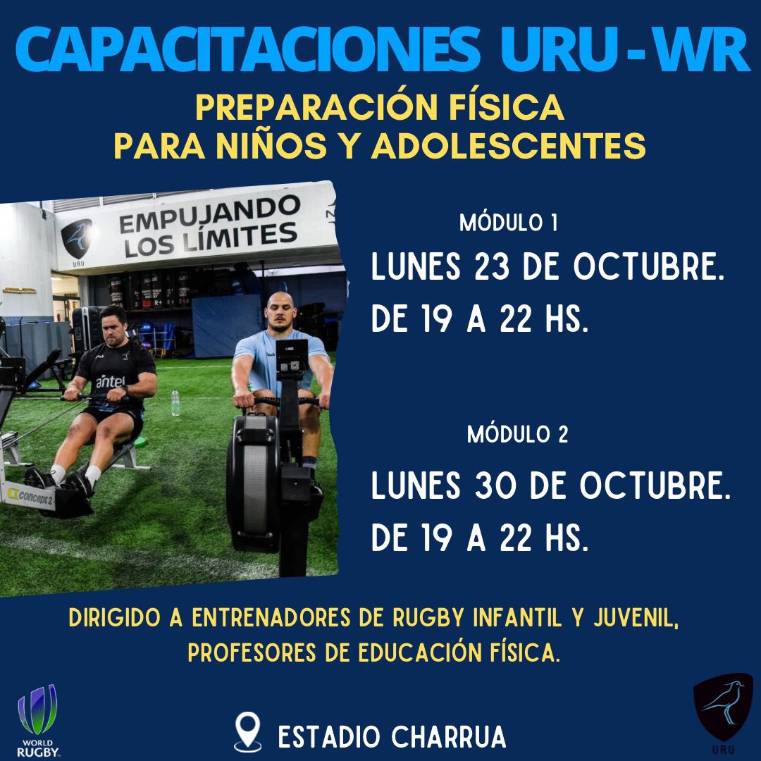 ¡Capacitaciones URU-WR para clubes! 

🔺Curso de Preparación Física para Niños y Adolescentes. 

Dirigido a entrenadores de rugby infantil/juvenil y a profesores de Educación Física.

📌 Inscribite 👉🏻 forms.gle/RPLFCdBDCapH5M… 

#CapacitacionesURU