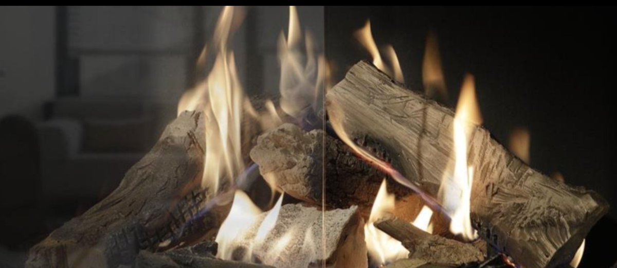 StonehouseFires's tweet image. We install many of our #Dru #Element4, #Kalfire and #Gazco fires with Clear View Anti-reflective glass for a clearer view of the stunning high dancing flames around the truly realistic log fuel beds. Come home to a realistic fire.
(Standard glass on left, Clearview on right)