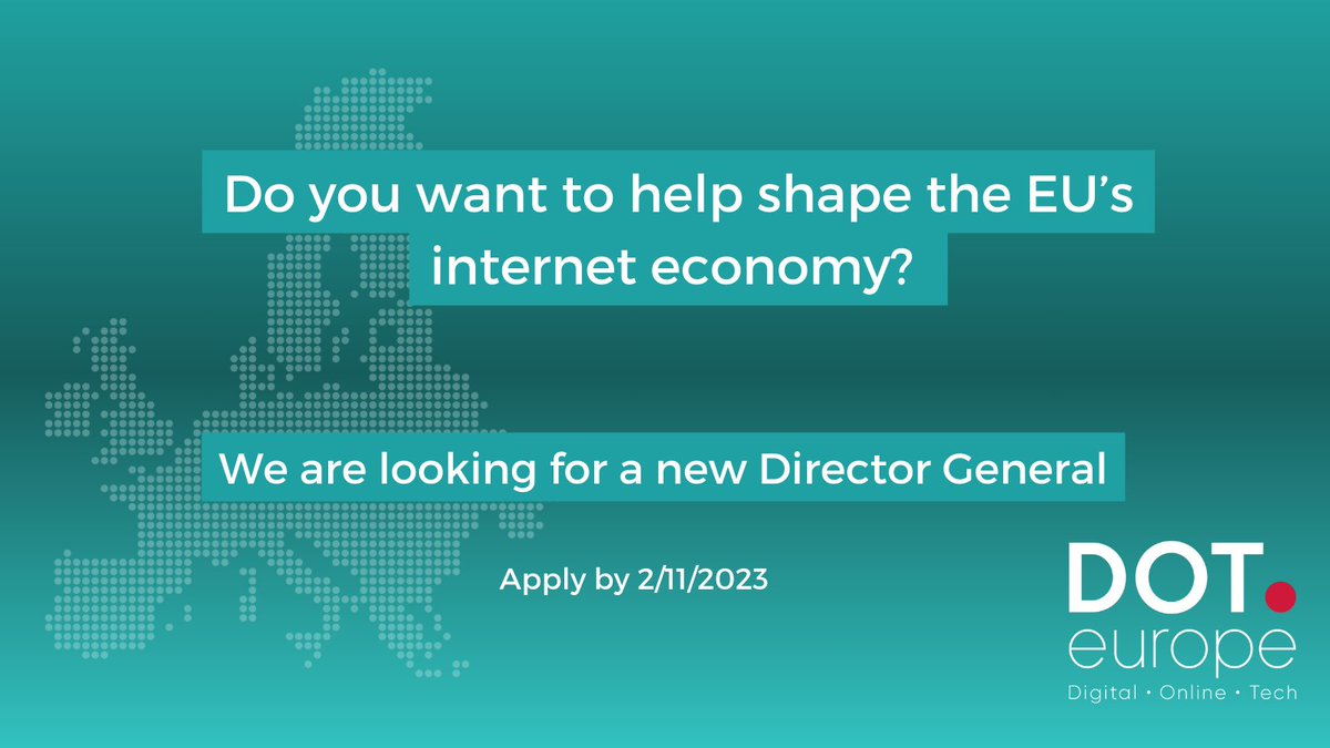 #hiring - Looking for a new Director General! ✔️You will be at the 💙of 🇪🇺 Internet policymaking ✔️You will be leading the association ✔️This high-profile role will provide challenges and opportunities at every turn ➡️Full job spec: bit.ly/3rYcjnE