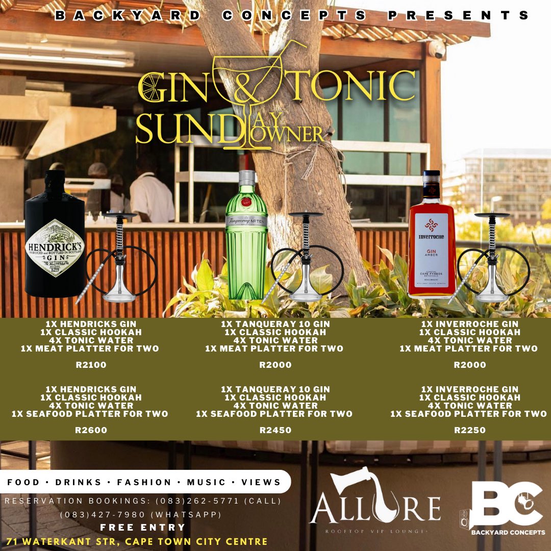 NeoDeep_'s tweet photo. Our “Gin &amp; Tonic” specials for the day 😌… don’t worry if you’re not a gin drinker other beverages will be available as well 😉

@AllureRooftop 📍

#GTSS 🌤️⛅️🌥️
#GTSSCPT ☀️⛰️😎 https://t.co/Larwi5pZKL
