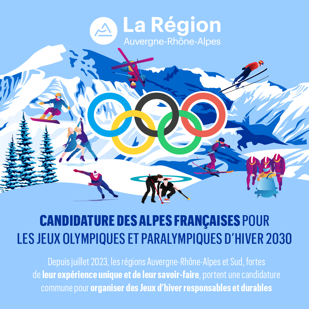 Les conseillers régionaux d'Auvergne-Rhône-Alpes ont apporté ce matin leur soutien à la candidature commune, avec @MaRegionSud, des Alpes françaises pour les Jeux Olympiques et Paralympiques d'hiver de 2030. Des Jeux responsables et durables pour nos montagnes.