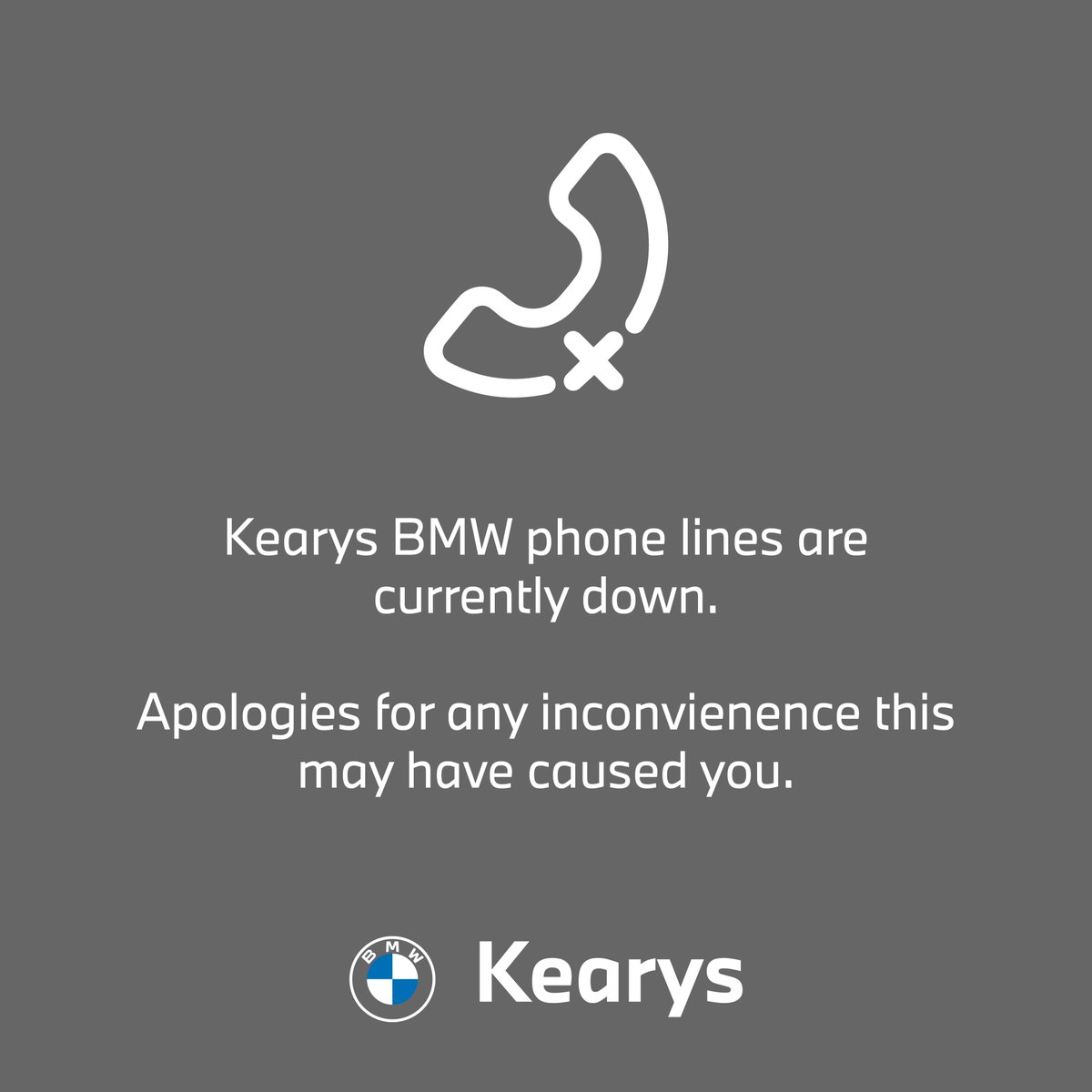 Our phone lines are currently down at Kearys BMW. We apologise for the inconvenience.