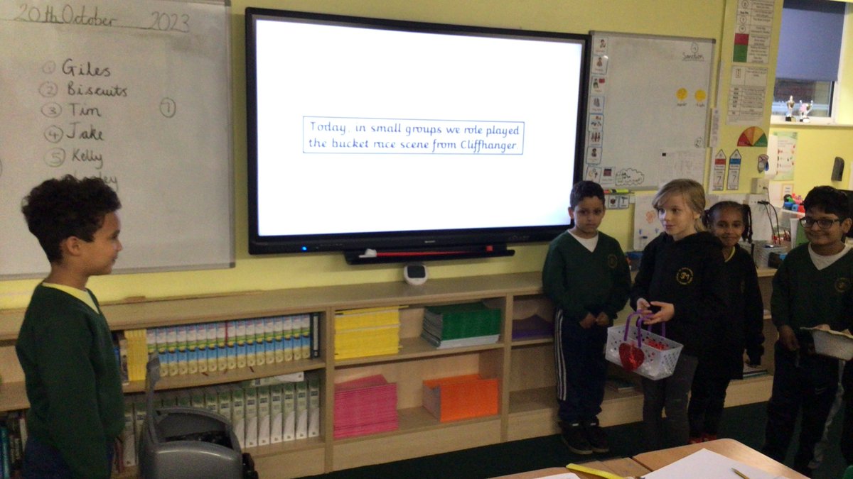 SSJohnMonicas's tweet photo. This morning in shared reading, year 3 role played a scene from our class text Cliffhanger by Jaqueline Wilson. They were able to use their teamwork and communication skills really well! #activecurriculumday #teamwork #schoolgamesvalues #Y3 https://t.co/vIBDgwxLry