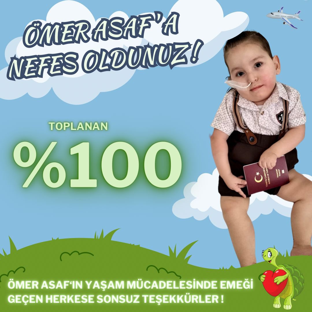 Şükürler olsun. Sizlerin dua ve destek  Ömer Asaf bebeğimizin kampanyası bitti. İnşallah en kısa sürede Ömer Asaf Dubai tedavisi için yolcusu olacak. Kampanyamıza destek veren herkese sonsuz teşekkür ederiz.. Allah herkesten razı olsun..