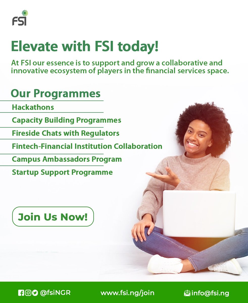 fsingr's tweet image. At FSI our fundamental mission is to foster and expand a cooperative and inventive network comprising various participants in the financial services realm.

for more information log on to our website fsi.ng

#FinancialServicesInnovation #CollaborativeEcosystem