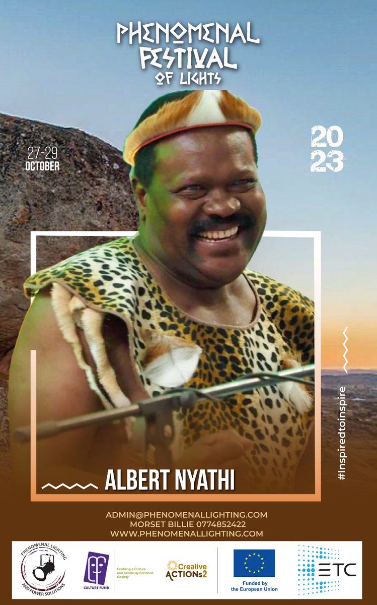 <a href="/euinzim/">EU Delegation to Zimbabwe 🇪🇺</a> <a href="/MagambaNetwork/">#15YearsOfMagamba</a> <a href="/TheFeedZW/">#PeoplePowerPlanet</a> <a href="/MotoRepublik/">Moto Republik</a> <a href="/MildredMoyo/">@LightingBae</a> Guess who's coming to the Phenomenal Festival of Lights? The one and only Albert Nyathi! Don't miss this chance to see the legendary poet and musician live. It's going to be lit! 🔥 
#creativeACTIONs2 
#CAs2 
#StageLighting