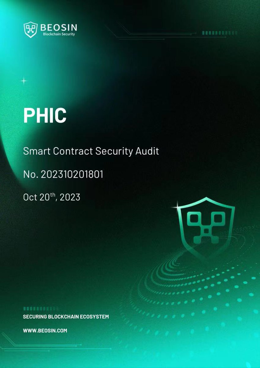 📈Highlighted aspects and achievements of our PhiC@Beosin audit.📔
📋beosin.com/audits/PHIC_20…
#PhiC #Crypto #Pharos #PhiChain #Airdrop #btc  📷📷📷 #Phiwallet #Blockchain #Philabs #Phi               #Bitcoin 📷📷#Community