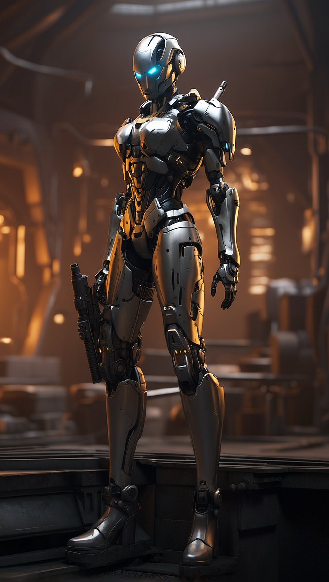 aiimagegallery's tweet photo. There is a robot standing on a platform with a gun, a sci-fi android female #ai #aiimages #scifi #Robotics #Robotics #androidgirl #ArtificialIntelligence #digitalart #DigitalArtist #Artificial https://t.co/NchCfbQfwZ