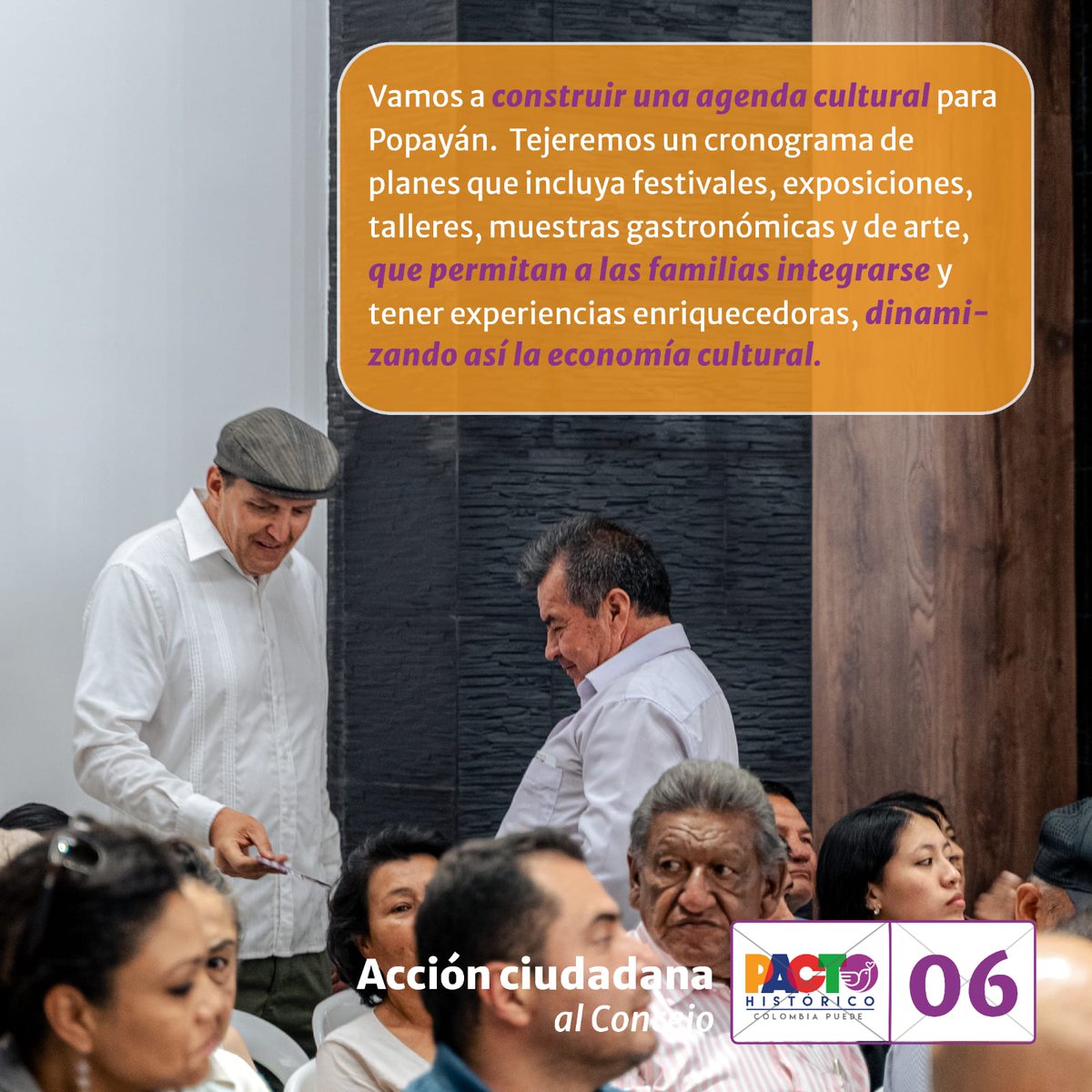 AlejandroLunaFa's tweet photo. 📣 Continuamos con la trenza de propuestas; desde nuestra campaña buscamos fortalecer la comunidad a través de la #cultura y mejorar el entorno urbano.

🗳 Este 29 OCTUBRE al Concejo de #Popayán marca #6 #PactoHistórico. ¡Vamos! ✊🏾

#AlejoAlConcejo #concejo6 #culturaenacción https://t.co/yYRYPt0FJn