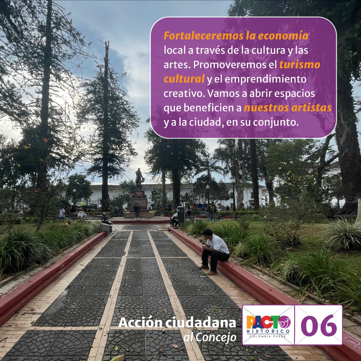 AlejandroLunaFa's tweet photo. 📣 Continuamos con la trenza de propuestas; desde nuestra campaña buscamos fortalecer la comunidad a través de la #cultura y mejorar el entorno urbano.

🗳 Este 29 OCTUBRE al Concejo de #Popayán marca #6 #PactoHistórico. ¡Vamos! ✊🏾

#AlejoAlConcejo #concejo6 #culturaenacción https://t.co/yYRYPt0FJn