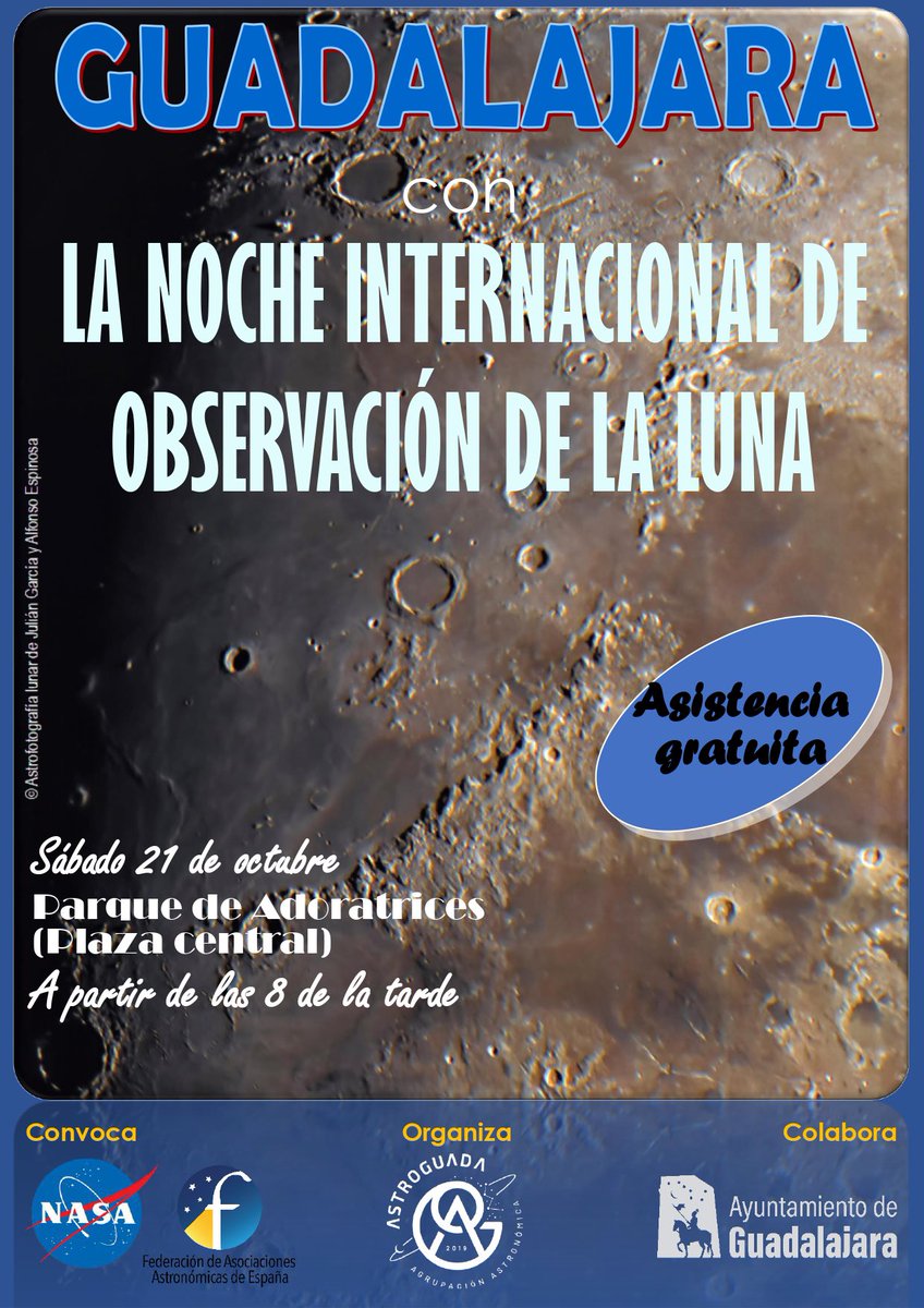 Guadalajara celebra el Día Internacional de la Luna con una observación abierta a la ciudadanía en el parque de Adoratrices.

La Asociación Astroguada Guadalajara celebra el 21 de octubre, desde las 20 horas, una observación para contemplar la superficie lunar, Júpiter y Saturno.