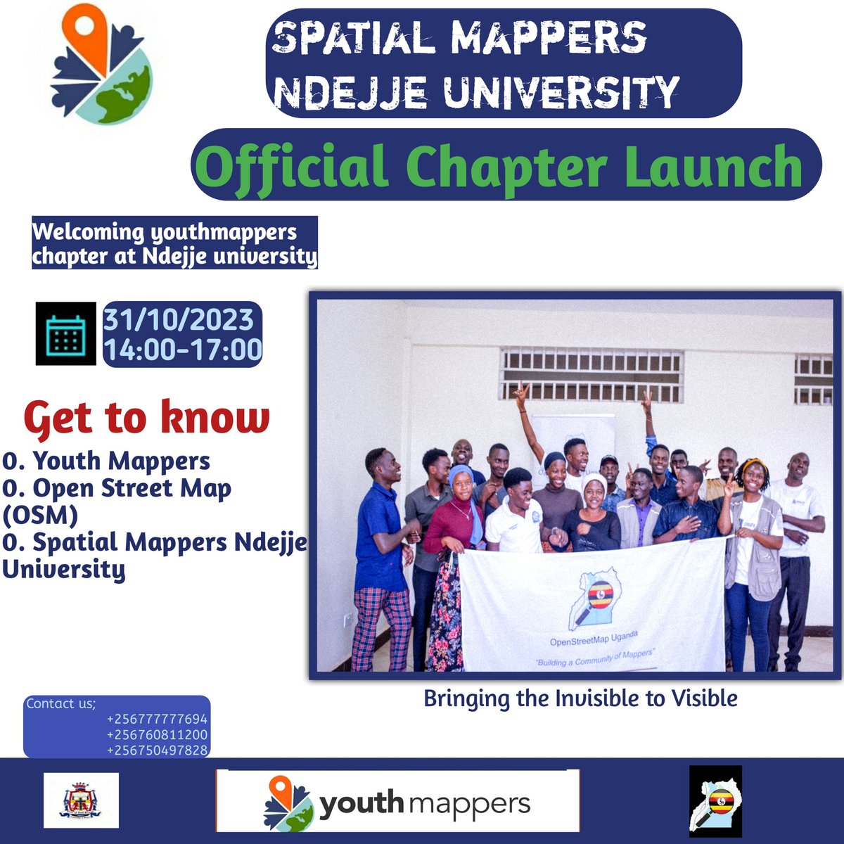 🚀 Exciting News! 🎉 Join us for the Grand Launch of the Ndejje University Spatial Mappers Chapter on 31/10/2023. Discover the world of spatial technology and innovation with us. Stay tuned for updates! #SpatialMappersNdejje #GIS #Mapping #Innovation #NdejjeUniversity 🌍🗺️