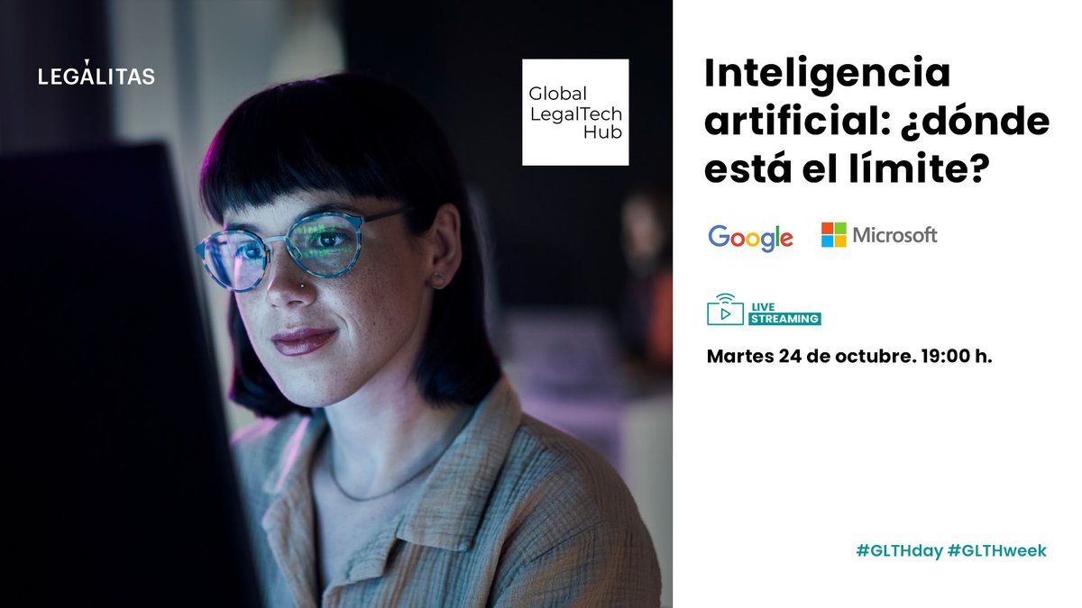 Legalitas_ES's tweet photo. 🔘 #InteligenciaArtificial: ¿dónde está el límite?
#GLTHweek despega en @Legalitas_ES con esta increíble sesión legaltech que no te puedes perder.
🗓️ Martes 24 de octubre 19:00 h.
📲 Directo Youtube: https://t.co/BzIffGeagy
📲 Directo Linkedin: https://t.co/lhtCHMIvXq https://t.co/fsXmaO1rlm