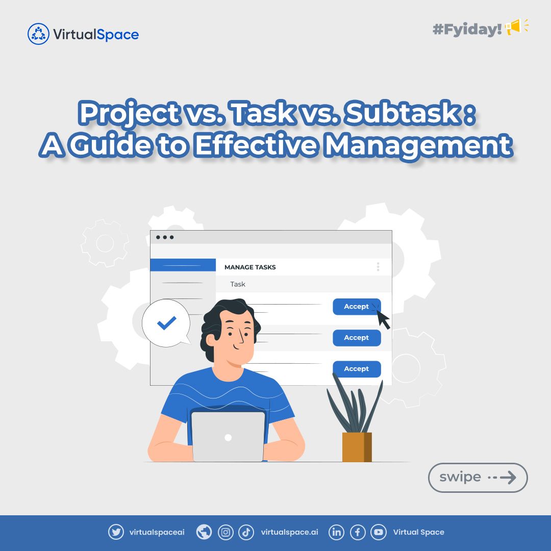 virtualspaceai's tweet photo. Explore the distinctions between projects, tasks, and subtasks, and discover valuable insights for effective management in this comprehensive guide.

#VirtualSpace #Task #TaskManagement https://t.co/3hsZrvWYl4