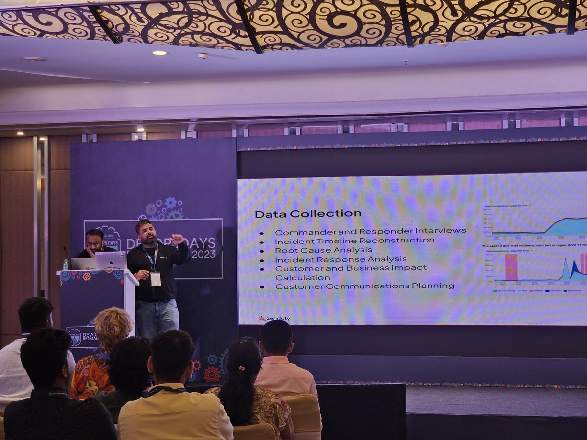 devopsdays_blr's tweet image. We have @ankurrawal1987 and @VishwaKk on the stage 🔥 giving talk on Incident Postmortems for Champions

#DevOpsDaysBLR #DevOps #DevOpsDays