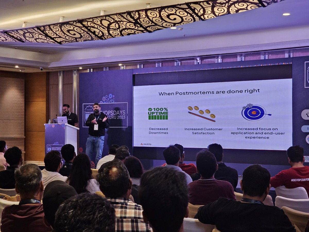 devopsdays_blr's tweet image. We have @ankurrawal1987 and @VishwaKk on the stage 🔥 giving talk on Incident Postmortems for Champions

#DevOpsDaysBLR #DevOps #DevOpsDays
