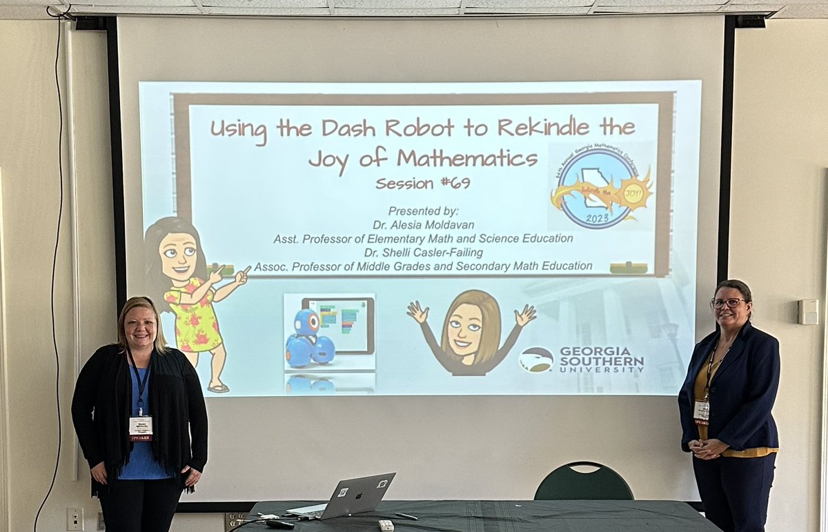 Yesterday, Dr. Alesia M. Moldavan and I presented our collaborative work with the Dash robot at #GCTM2023. We love sharing our passion for using robots to rekindle the joy of learning math. 
@GeoSouthernCOE