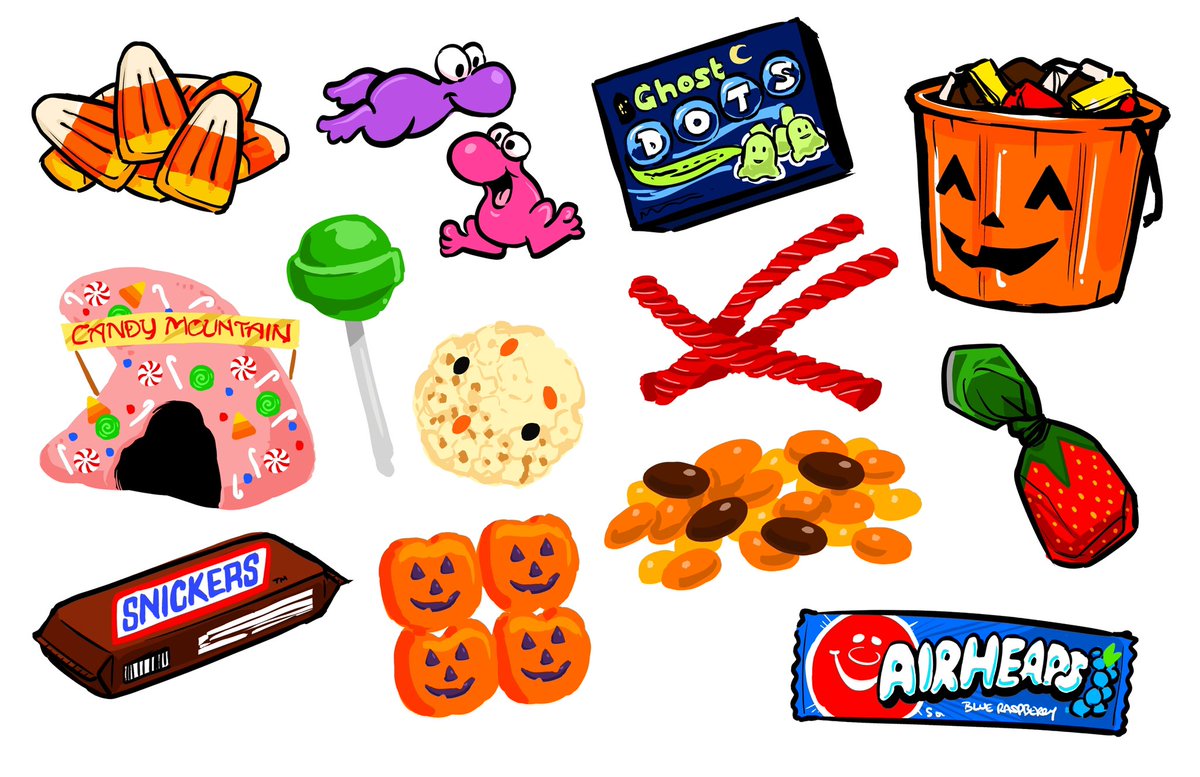 MrHinkleDraws's tweet photo. There are 4 EPISODES until the #DoodleStream series finale! Our theme this week was “#Halloween #Candy” as requested by patron Katherine Zawada! Thanks to all who stopped by and kept me company. Check out our doodles- Can you identify them all? 🧐 #MrHinkleDraws #Art https://t.co/6LM5ySHHMD
