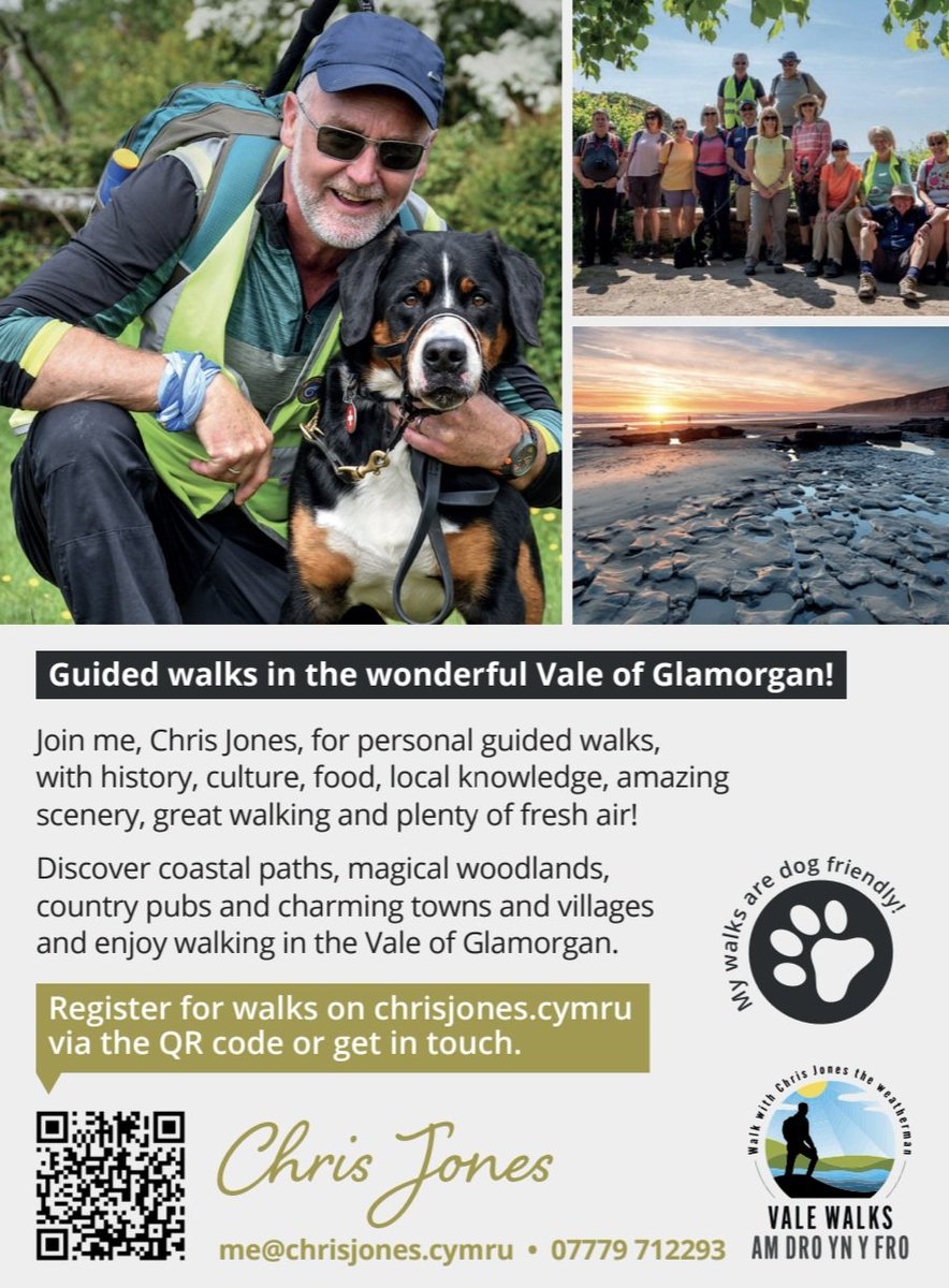 CTywydd's tweet image. Looking forward to seeing my promotional ad for Vale Walks/Am dro yn Y Fro in the @KingfisherVG soon, at Cardiff &amp;amp; Vale hotels &amp;amp; tourism outlets. Impressive design service &amp;amp; very professional #visitorguides #walking @visitthevale Visit via the QR code or chrisjones.cymru