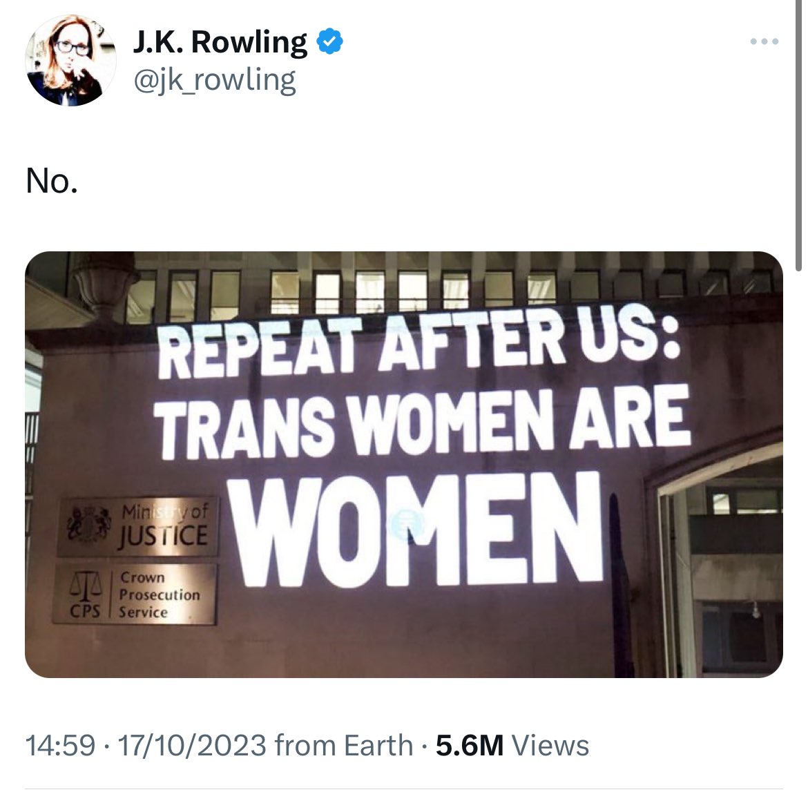 ThomasWillett9's tweet photo. To recap, in the past few days JK Rowling has said she’d be happy to go to prison for misgendering trans people, called all trans women men, and endorsed tweets calling for the removal of trans people’s ID documents &amp; criminalising all trans people. But, she’s not transphobic 🙃 https://t.co/FbJIkBQq1E