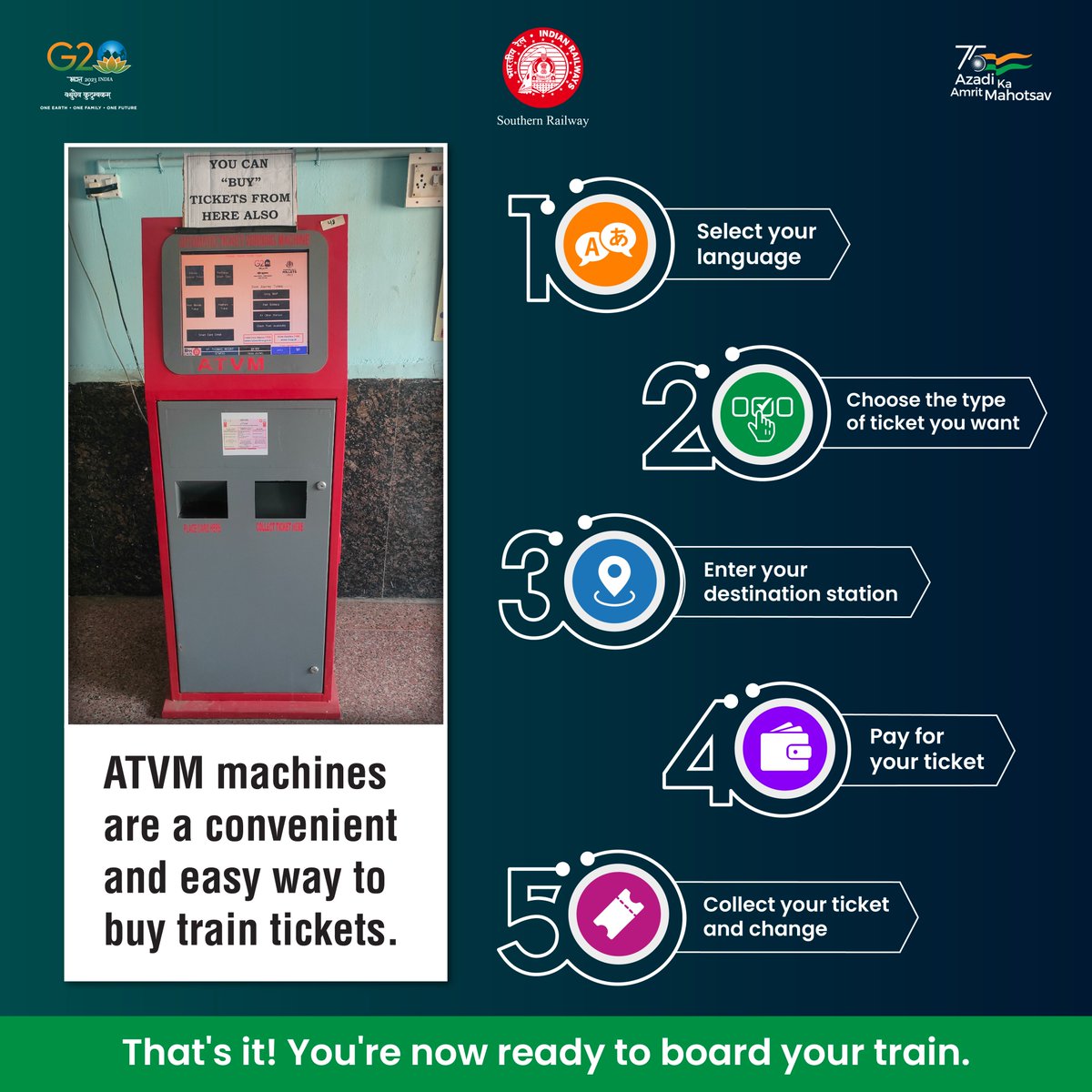 DRMPalghat's tweet image. Why wait in long queues for taking tickets while you can always take unreserved tickets using ATVM Machines?

ATVM Machines: A one-stop solution to buy train tickets!

Now, Enjoy your train journey hassle-free!

#ATVM #trainjourney #traintickets 

@GMSRailway @RailMinIndia