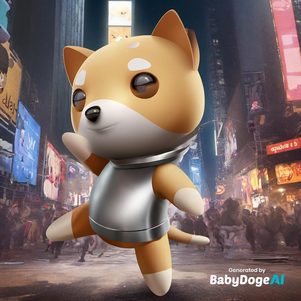 BabyDoge's tweet photo. "babydoge with a mechanical and glittering body, In the background, Times Square and the night cityscape of New York, fighting pose" Generated via #BabyDogeAi Generate your own now at https://t.co/tyex8v7Qfm https://t.co/9cGVTSVxdp