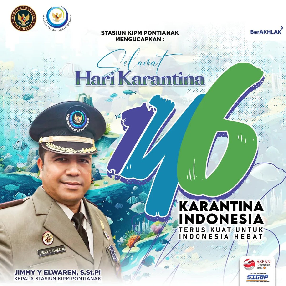 KIPM_ketapang's tweet photo. Kepala UPT Stasiun KIPM Pontianak mengucapkan Selamat Hari Karantina Indonesia ke-146 Tahun 2023 "Terus Kuat untuk Indonesia Hebat". https://t.co/HrW5TC6EqJ