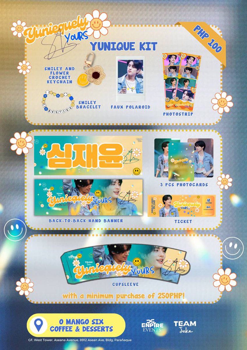 ENpireEvents's tweet photo. 🌼 𝐘𝐮𝐧𝐢𝐪𝐮𝐞𝐥𝐲 𝐘𝐨𝐮𝐫𝐬 🌼

 Enhypen Jake Exhibition and Birthday Event 

🗓️: 11.18.2023
⏰: 1PM - onwards (PH TIME)
📍: O Mango Six Coffee and Dessert

REGISTRATION IS NOW OPEN!

#JAKEDAY2023 #제이크 #JAKE #심쟁윤
#ENpireEvents https://t.co/SUziIeOPqo