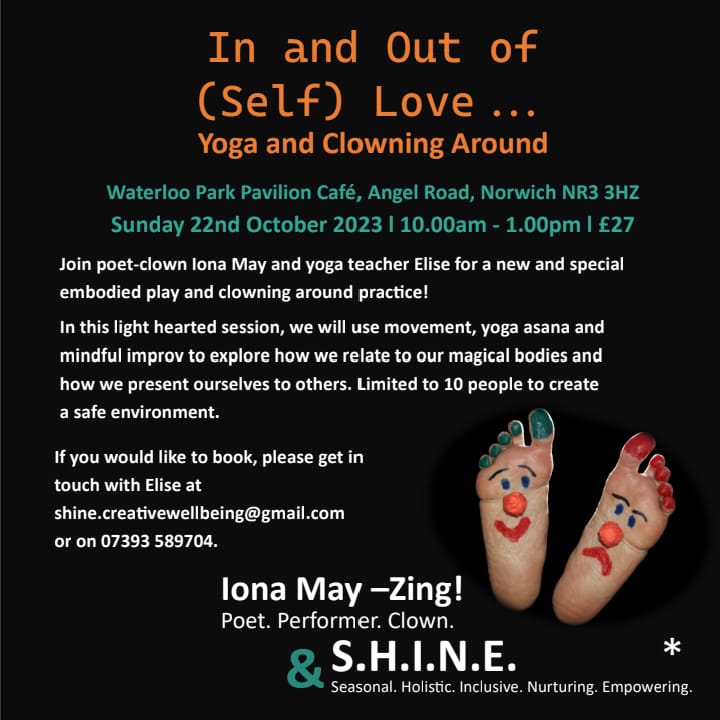 This is happening on Sunday in Norwich. I’m so happy to be sharing some clowning joy! Spaces still available 😍